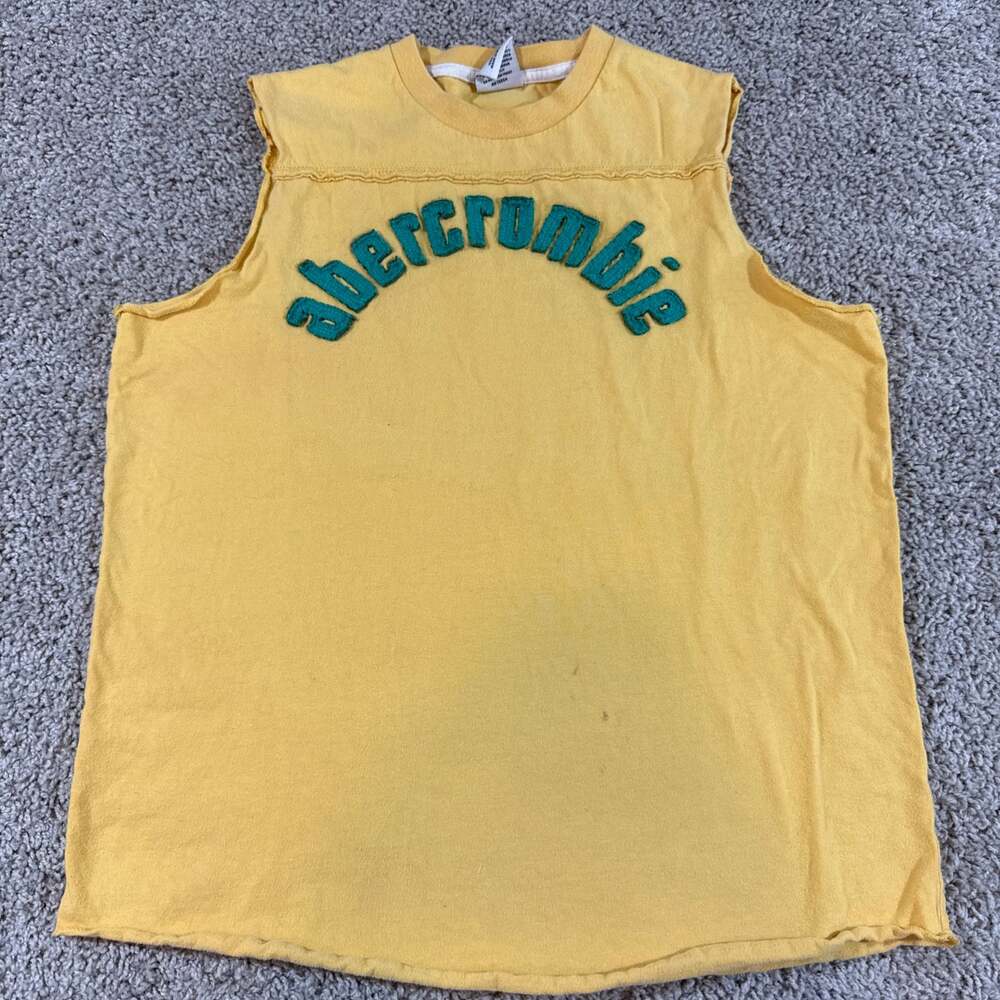 Vintage Abercrombie Muscle Tee Yellow Sleeveless Arch Logo Y2K Mens L EUC